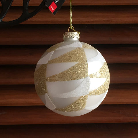 Kerstbal Wit en goud 10cm - 2 stuks