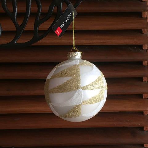 Kerstbal Wit en goud 10cm - 2 stuks