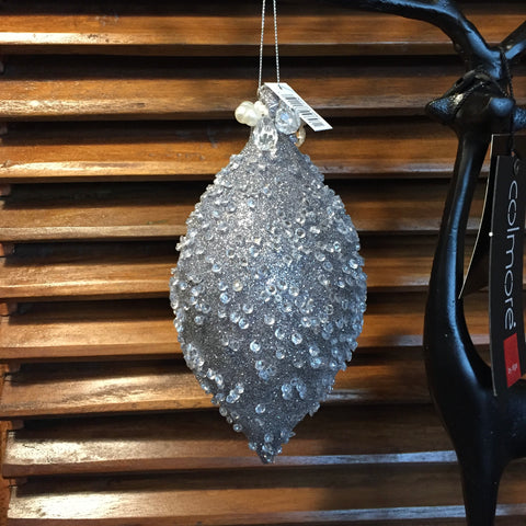 Kerstbal Druppel zilver met kralen en glitters - 2 stuks
