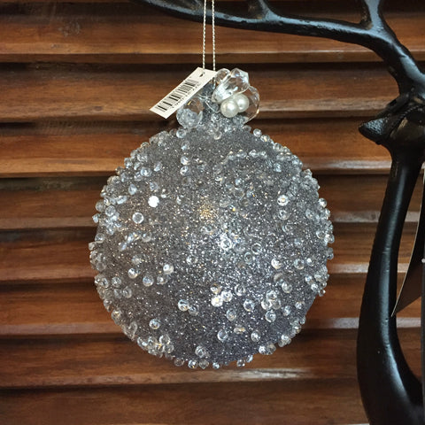 Kerstbal zilver met kralen en glitters 8cm - 2 stuks