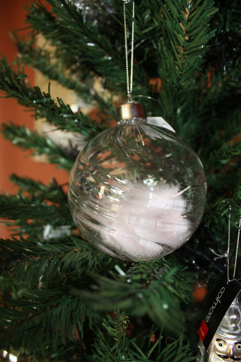 Kerstbal Veer roze 10cm - 2 stuks
