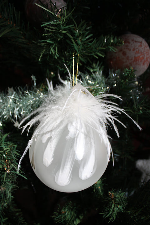 Kerstbal Veer wit 12cm - 1 stuk