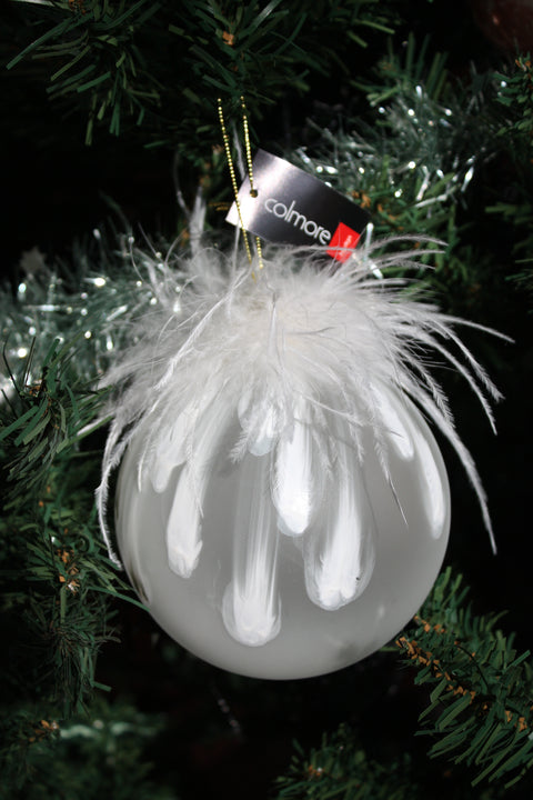 Kerstbal Veer wit 12cm - 1 stuk