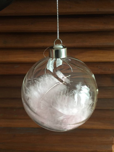 Kerstbal Veer roze 10cm - 2 stuks